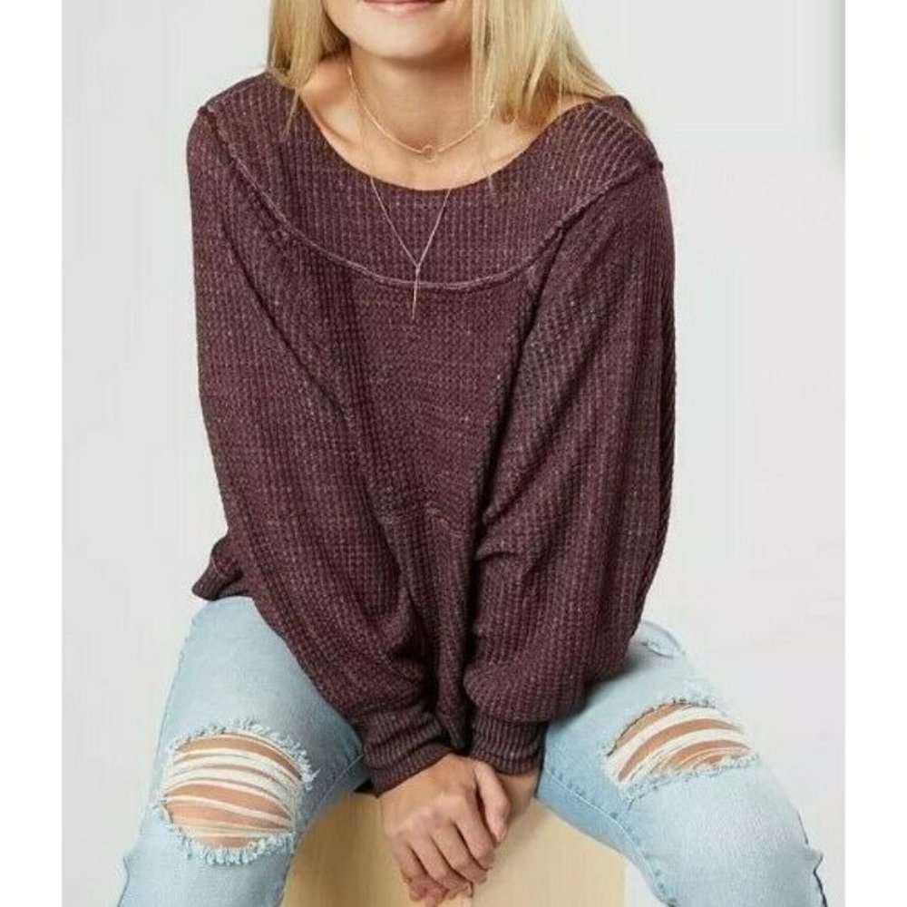 FREE PEOPLE-We The FREE Westend Thermal sweater Top  Small bergandy